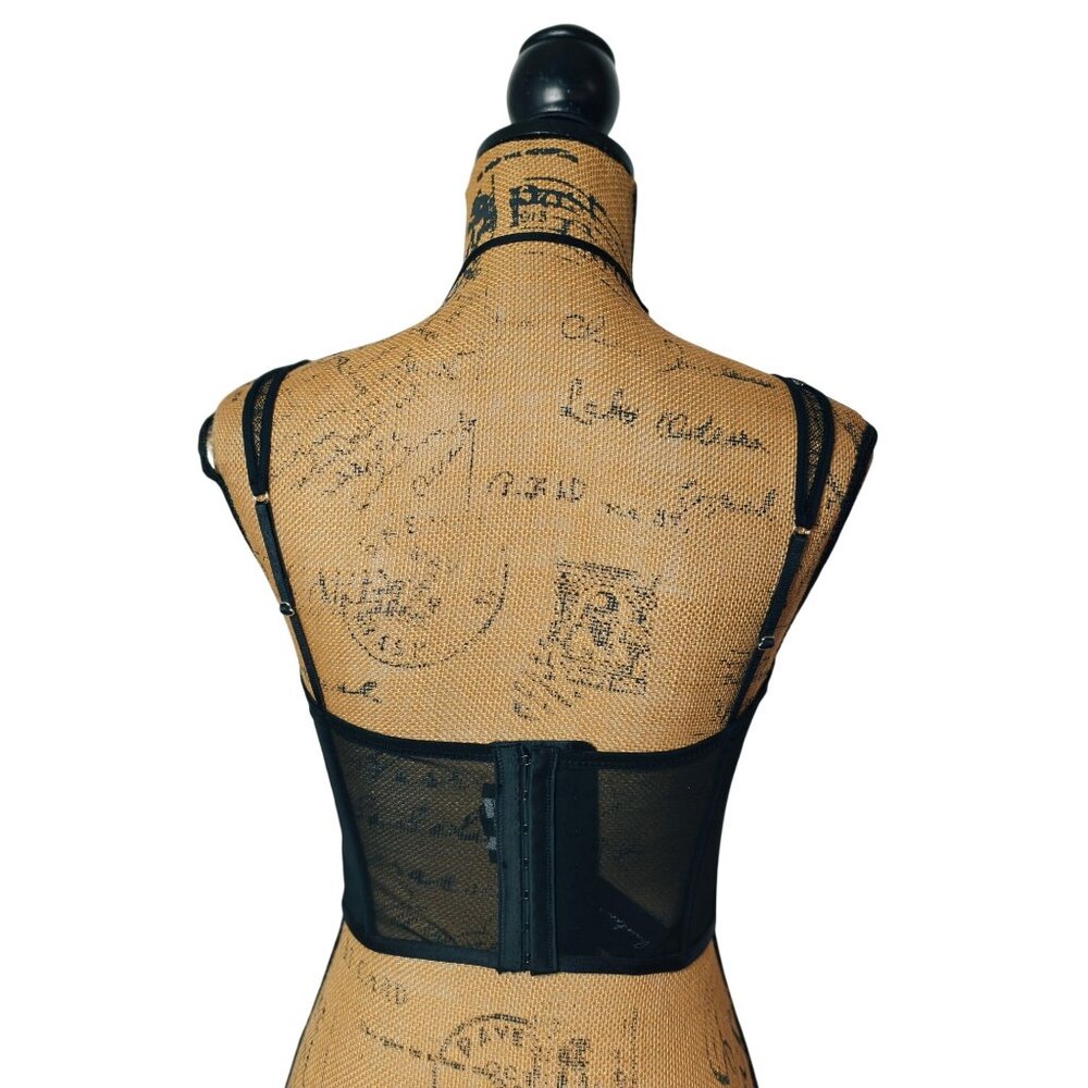 Hunter & Brown M Corset Bustier Black Illusion Lace Boning Intimate Sexy NEW - Picture 4 of 8